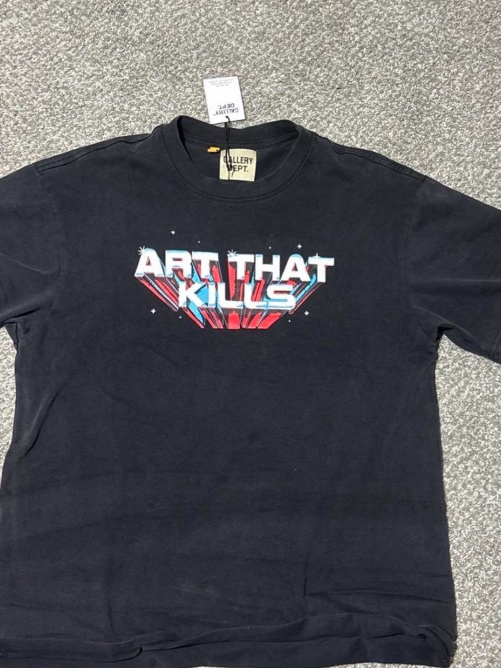 Gallery Dept Black Tee with Yellow Size Tag